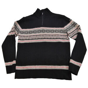 Rockee USA Sweater Mens Large Black White Wool Nordic Quarter Zip Ski Striped